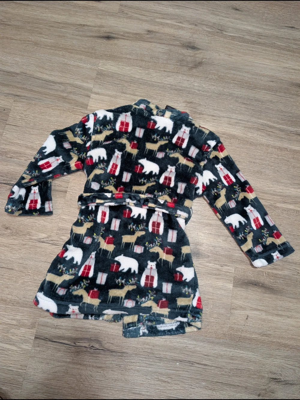 Joe Boxer Kids 3T Plush Polar Bear Winter Robe Dark Green White Red Tan